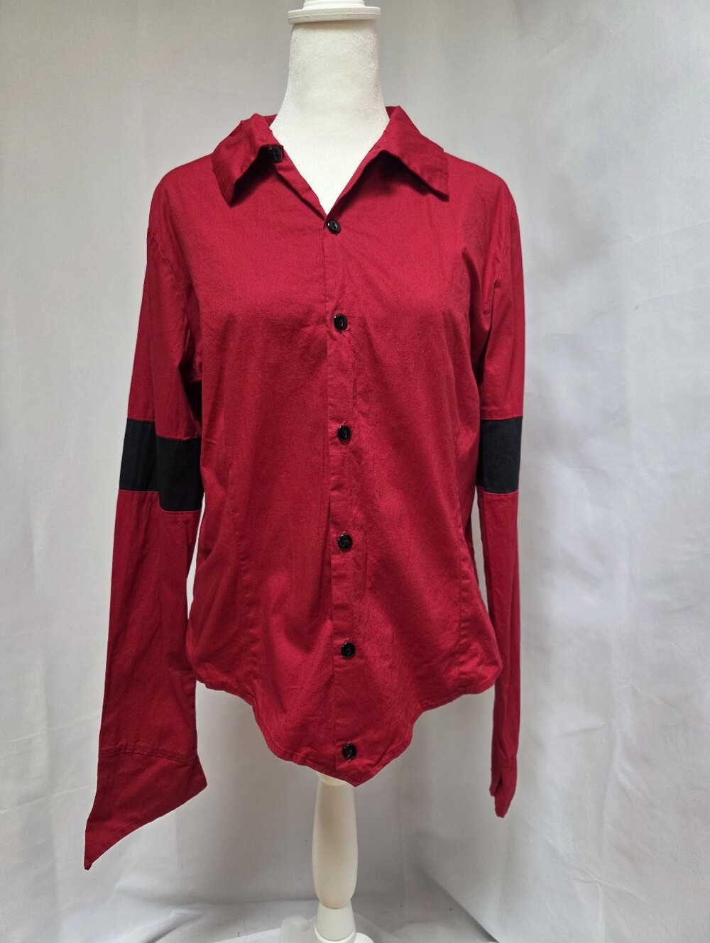 Super Low Fat Red Pointed Hem Button Down Shirt XL Y2K Goth
